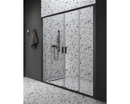 Sprchové dveře do niky RAVAK Blix II 190 cm barva rámu černá dekor skla čiré sklo 0YML0300Z1 Sprchový kout s černým rámem a skleněnými panely v koupelně