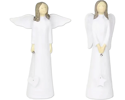 Dvě figurky andělů s křídly a přívěskem ve tvaru srdce nebo hvězdy