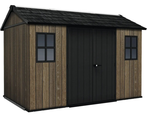 Zahradní domek ROJAPLAST Apex 11x7,5 walnut Zahradní bouda s dvoukřídlými dveřmi a okny