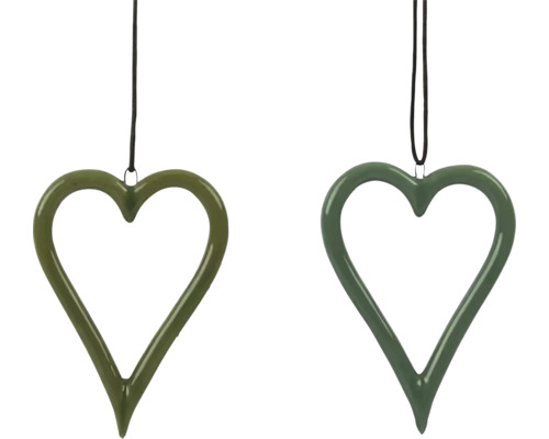Závěsná dekorace SRDCE, porcelán, modrá/zelená Dva ozdobné přívěsky ve tvaru srdce se šňůrkou k zavěšení