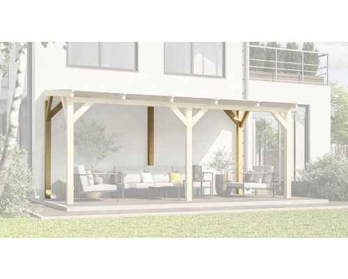 Dřevěná pergola u domu s terasou