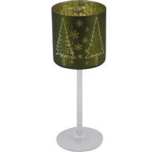 Skleněný držák na čajovou svíčku s motivem vánočního stromku a sněhové vločky