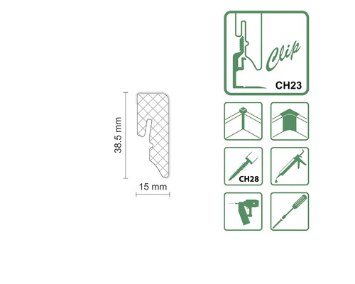 Klip pro upevnění o rozměrech 38,5 mm x 15 mm spolu se symboly a pečetěmi