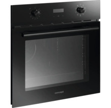 Černá vestavná trouba se skleněnými dvířky a otočnými knoflíky