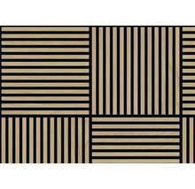 Akustický panel s dřevěnými lamelami v geometrickém vzoru