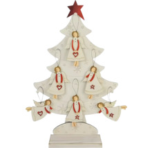 Dekorativní dřevěný vánoční stromek s přívěsky andělů jako slavnostní dekorace