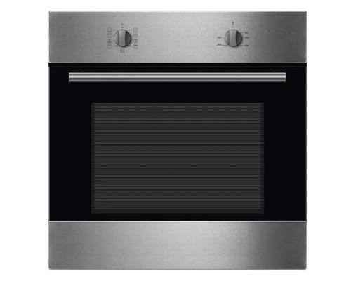 Nerezová vestavná trouba s prosklenými dvířky a otočnými knoflíky