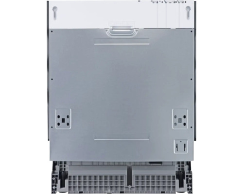 Pohled zezadu na myčku nádobí ilustrující připojení a konstrukci.