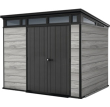 Zahradní kůlna s dvoukřídlými dveřmi a řadou oken