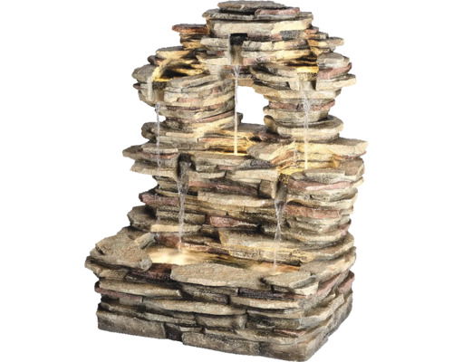 Zahradní fontána kaskáda polyresin 63 x 87 x 100 cm Dekorativní pokojová fontána vzhledu kamene s vodní hrou a osvětlením.