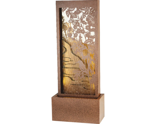 Dekorativní pokojová fontána s květinovým motivem a vodopádem