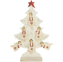 Dekorativní dřevěný vánoční stromek s andělskými přívěsky jako vánoční ozdoba