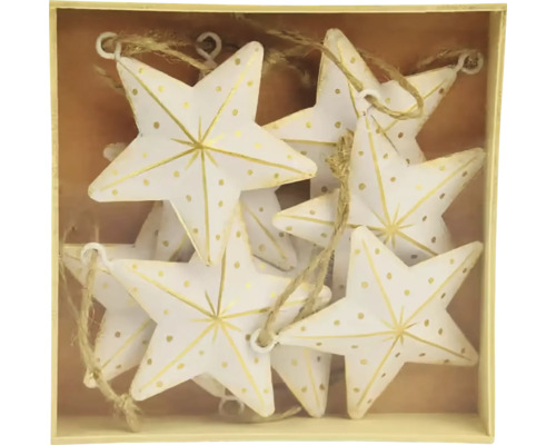 Závěsná dekorace HVĚZDA, kov, bílá/zlatá Dekorace ve tvaru hvězdy se šňůrkou v krabici