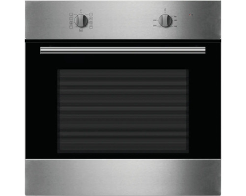 Vestavná trouba z nerezové oceli se skleněným předním panelem a otočnými knoflíky