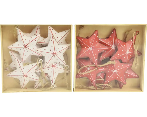 Závěsná dekorace HVĚZDA, kov, bílá/červená Dvě dřevěné krabičky s hvězdami k zavěšení, vánoční dekorace