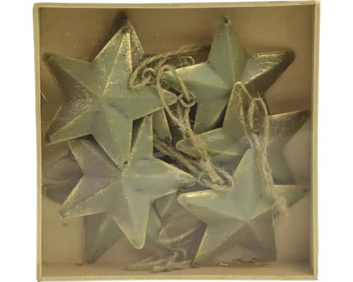 Závěsná dekorace HVĚZDA, kov, zelená/zlatá Sada hvězdicových přívěsků se šňůrkou v krabici