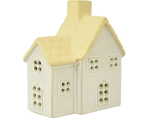 Vánoční dekorace DOMEČEK s komínem LED porcelán bílá/natur 13x16x8 cm Dekorativní dům z keramiky s okny