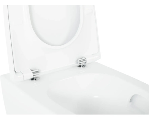 Detailní pohled na bílou WC keramiku s otevřeným WC sedátkem