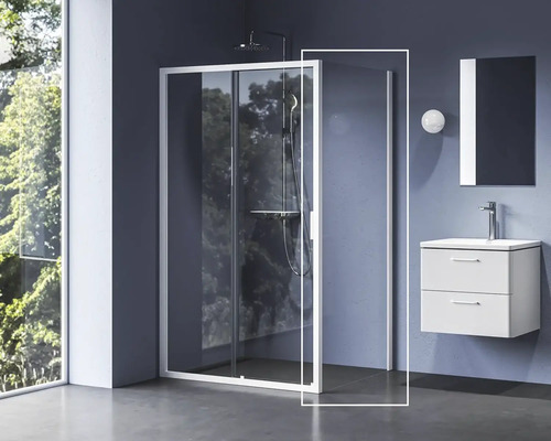 Boční stěna pro sprchové dveře RAVAK Blix II 80 cm barva rámu bílá dekor skla čiré sklo 9BM40E00Z1 Koupelna se sprchovým koutem, skříňkou pod umyvadlo a zrcadlem