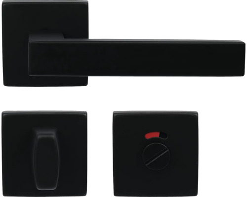 Nerezové kování RK.TP-FORM.WC.CE na čtvercových rozetách s vratnou pružinou klik Černá WC sada s otočným zámkem