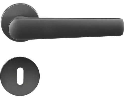 Hliníkové kování RK.K16.BOLOGNA.BB.ANT na kulatých rozetách s vratnou pružinou klik Sada kliky ke dveřím s klíčovou rozetou