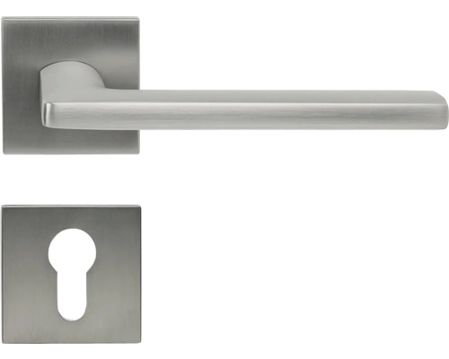 Hliníkové kování RK.C36.RIMINI.PZ.NIMAT na čtvercových rozetách s vratnou pružinou klik Kliková sada s hranatou rozetou a klíčovou rozetou