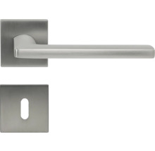 Dveřní klika z nerezové oceli se čtvercovou rozetou a klíčovou rozetou