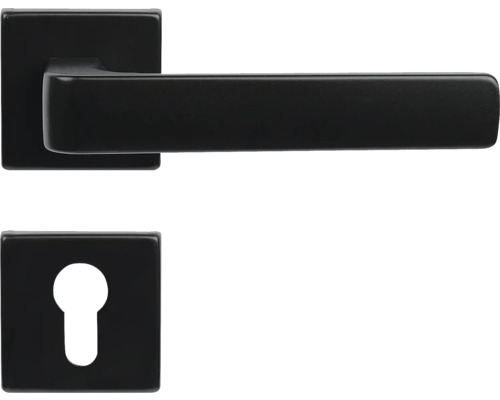 Ekonomické ocelové kování RK.ZADAR.PZ.CE na čtvercových rozetách s vratnou pružinou klik Sada kliky ke dveřím s klíčovou dírkou