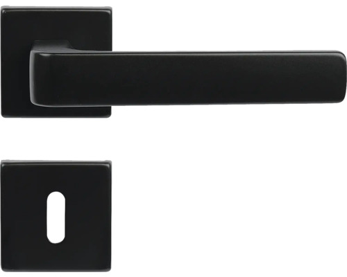 Ekonomické ocelové kování RK.ZADAR.BB.CE na čtvercových rozetách s vratnou pružinou klik Sada kliky ke dveřím s hranatou rozetou