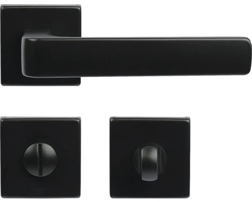 Ekonomické ocelové kování RK.ZADAR.WC.CE na čtvercových a kulatých rozetách s vratnou pružinou klik Černá WC souprava s hranatou rozetou