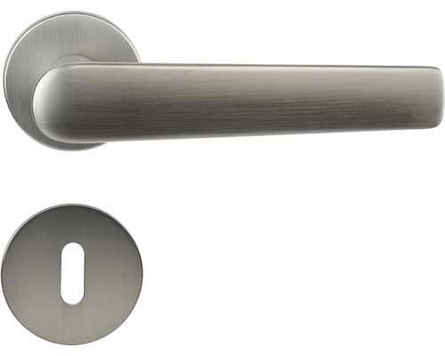 Hliníkové kování RK.K16.BOLOGNA.BB.NIMAT na kulatých rozetách s vratnou pružinou klik Souprava kliky ke dveřím s klíčovou rozetou