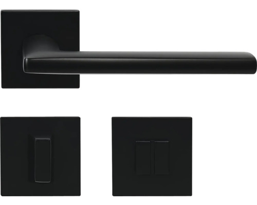 Hliníkové kování RK.C36.RIMINI.WC.CE na čtvercových rozetách s vratnou pružinou klik Sada kliky ke dveřím s hranatými rozetami pro interiérové dveře