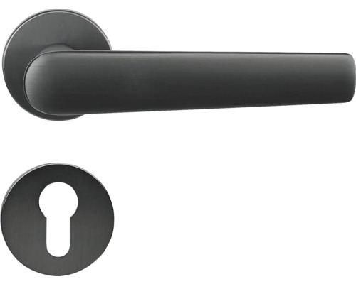 Hliníkové kování RK.K16.BOLOGNA.PZ.ANT na kulatých rozetách s vratnou pružinou klik Sada kliky ke dveřím s klíčovou rozetou