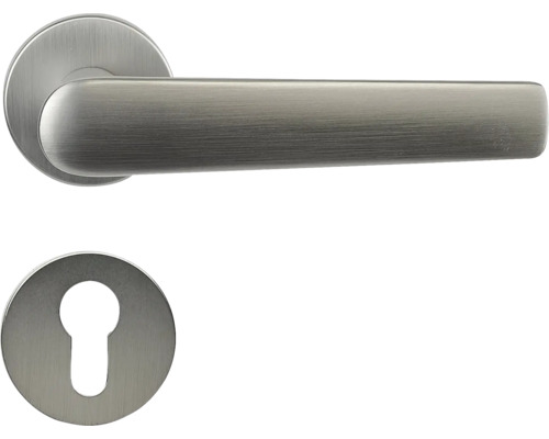 Hliníkové kování RK.K16.BOLOGNA.PZ.NIMAT na kulatých rozetách s vratnou pružinou klik Klika ke dveřím s klíčovou rozetou