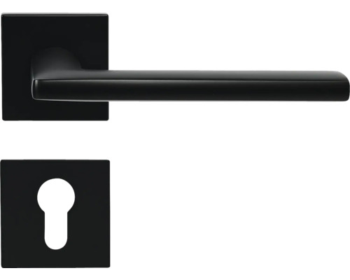 Hliníkové kování RK.C36.RIMINI.PZ.CE na čtvercových rozetách s vratnou pružinou klik Sada kliky ke dveřím se čtvercovou rozetou a klíčovou rozetou