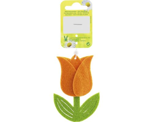 Velikonoční dekorace tulipán filc 9,5 cm oranžová Dekorativní látkový tulipán k zavěšení, není hračka