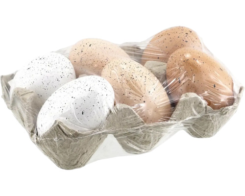 Velikonoční vajíčka plastová 6 cm přírodní barvy 6 ks Balení šesti dekoračních vajec v různých barvách