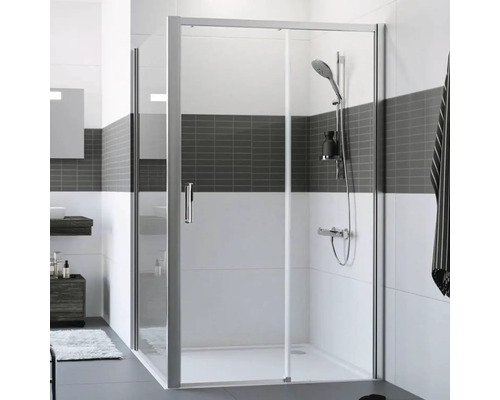 Sprchové dveře pro boční stěnu Hüppe Classics 2 EasyEntry 120 cm barva rámu stříbrná dekor skla čiré sklo HUPPE C25604.069.322 Sprchový kout s posuvnými dveřmi a sprchovou hlavicí v koupelně