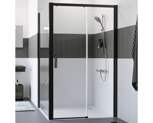 Sprchové dveře pro boční stěnu Hüppe Classics 2 EasyEntry 140 cm barva rámu černá dekor skla čiré sklo HUPPE C25611.123.322 Sprchový kout s černým rámem a skleněnými dveřmi