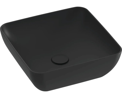 Černé umyvadlo na desku se čtvercovým tvarem