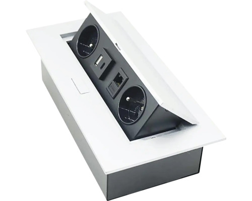 Výklopná zásuvková lišta 4739531-01 2x 230 V, USB A+C, RJ45 Zapuštěná zásuvková lišta s USB a síťovým připojením