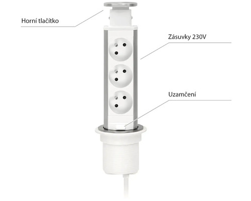 Zapuštěná zásuvková lišta se třemi zásuvkami