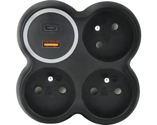 Adaptér Solight P106CB-PD20 3x 16A USB A+C matná černá, dětské clonky Prodlužovací kabel s USB porty