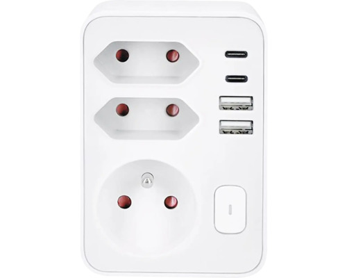 Adaptér Solight P109C 1x 16A + 2x 2,5A, 2xUSB A+C bílá dětské clonky Rozbočka s USB porty