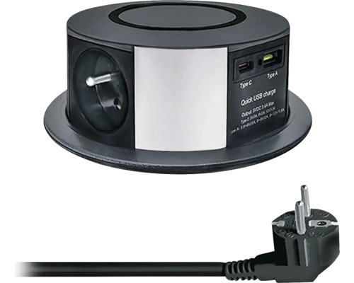 Výsuvný blok zásuvek PP120CW-PD20-B 3x 230 V + USB A+C černý Zásuvkový blok s USB porty a zástrčkou