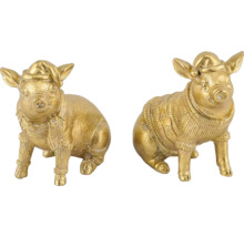 Dvě dekorativní figurky prasat s vánoční čepicí a svetrem