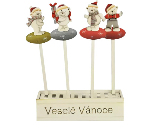 Zápich MEDVĚD lesklý MDF červená/šedá/zelená 25x33x9,5 cm mix druhů cena za 1 Vánoční dekorace s figurkami medvědů