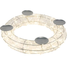 LED světelný věnec se čtyřmi stříbrnými talířky na svíčky