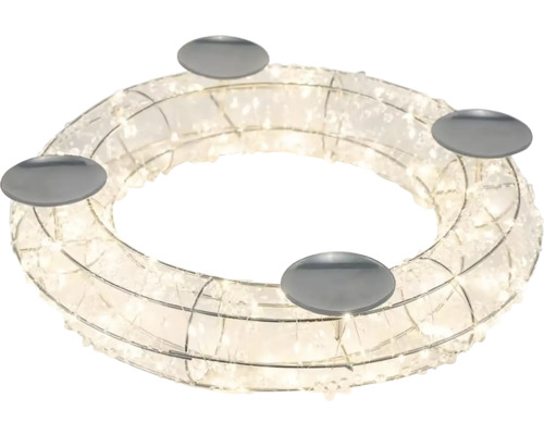 LED světelný věnec se čtyřmi stříbrnými talířky na svíčky