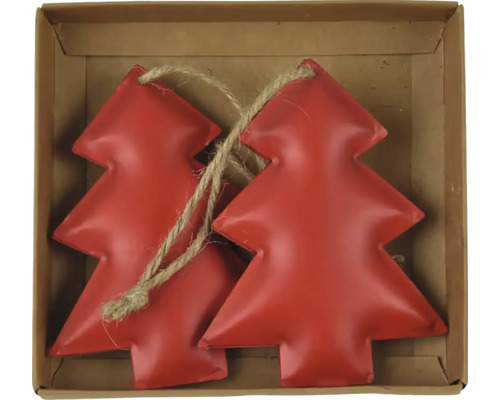 Závěsná dekorace stromek RED, kov, červená Dva červené vánoční stromky s provázkem v kartonové krabici